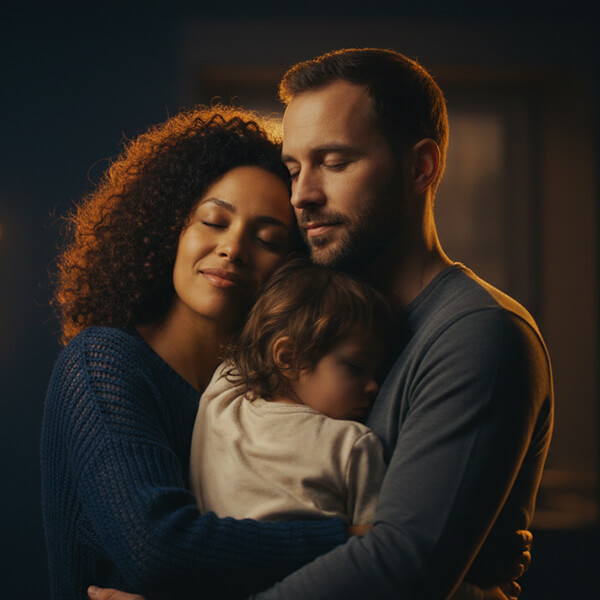 Family embracing in a warm setting, symbolizing emotional support, love and unity in immigration cases.